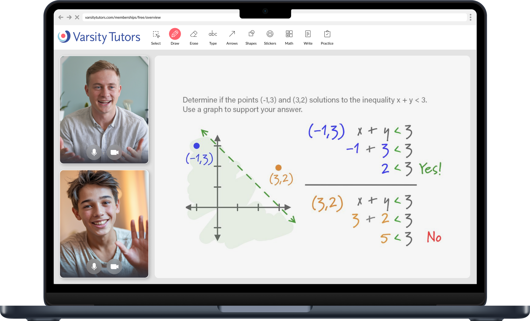 Student in headphones engaging in an online math quiz with a tutor on video call.